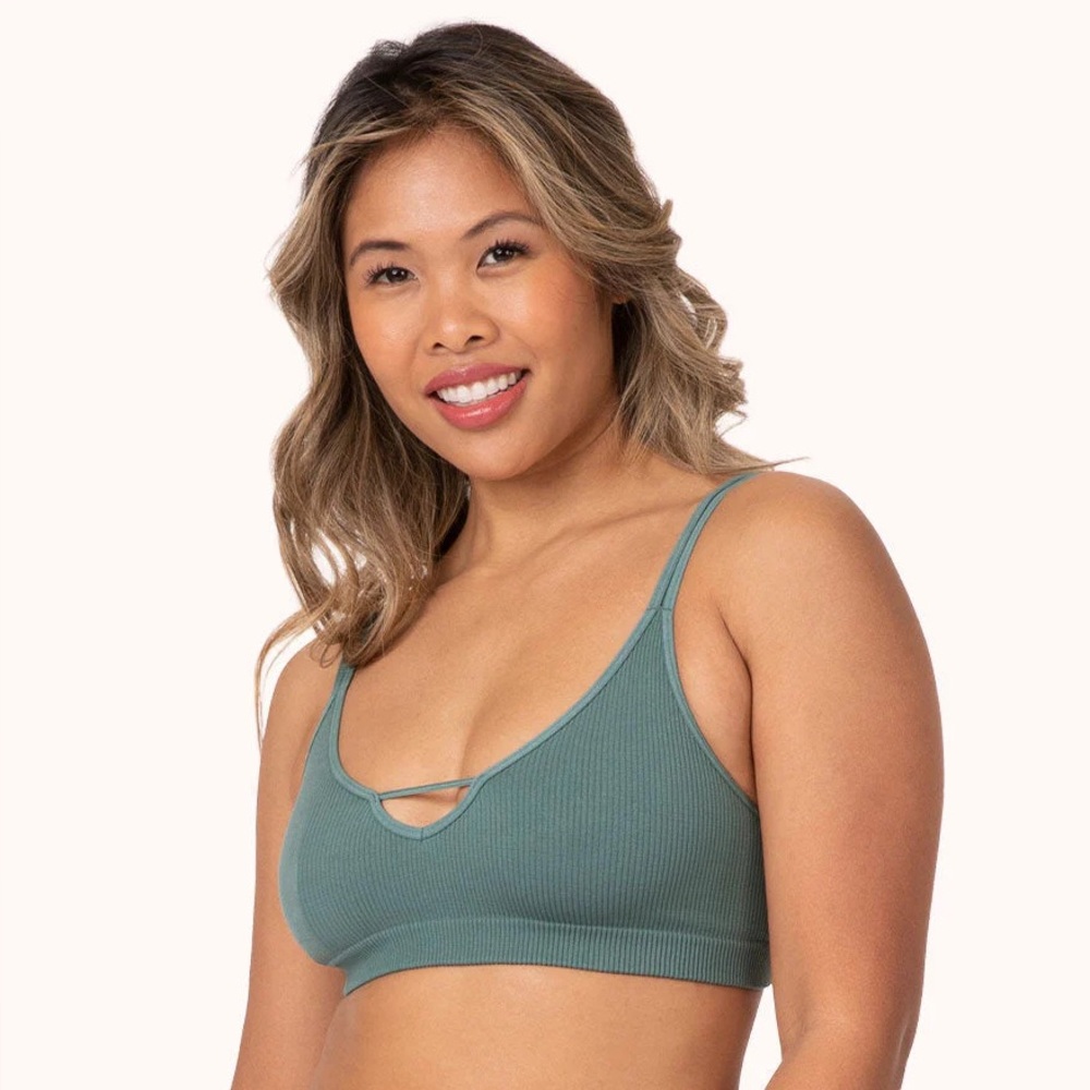 NWT Lively The Skinny-Strap Seamless Bralette Size Large In Harbor Green